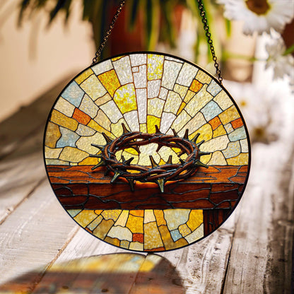 crown of thorns cross window art christian stained glass suncatcher gift for faithful dad
