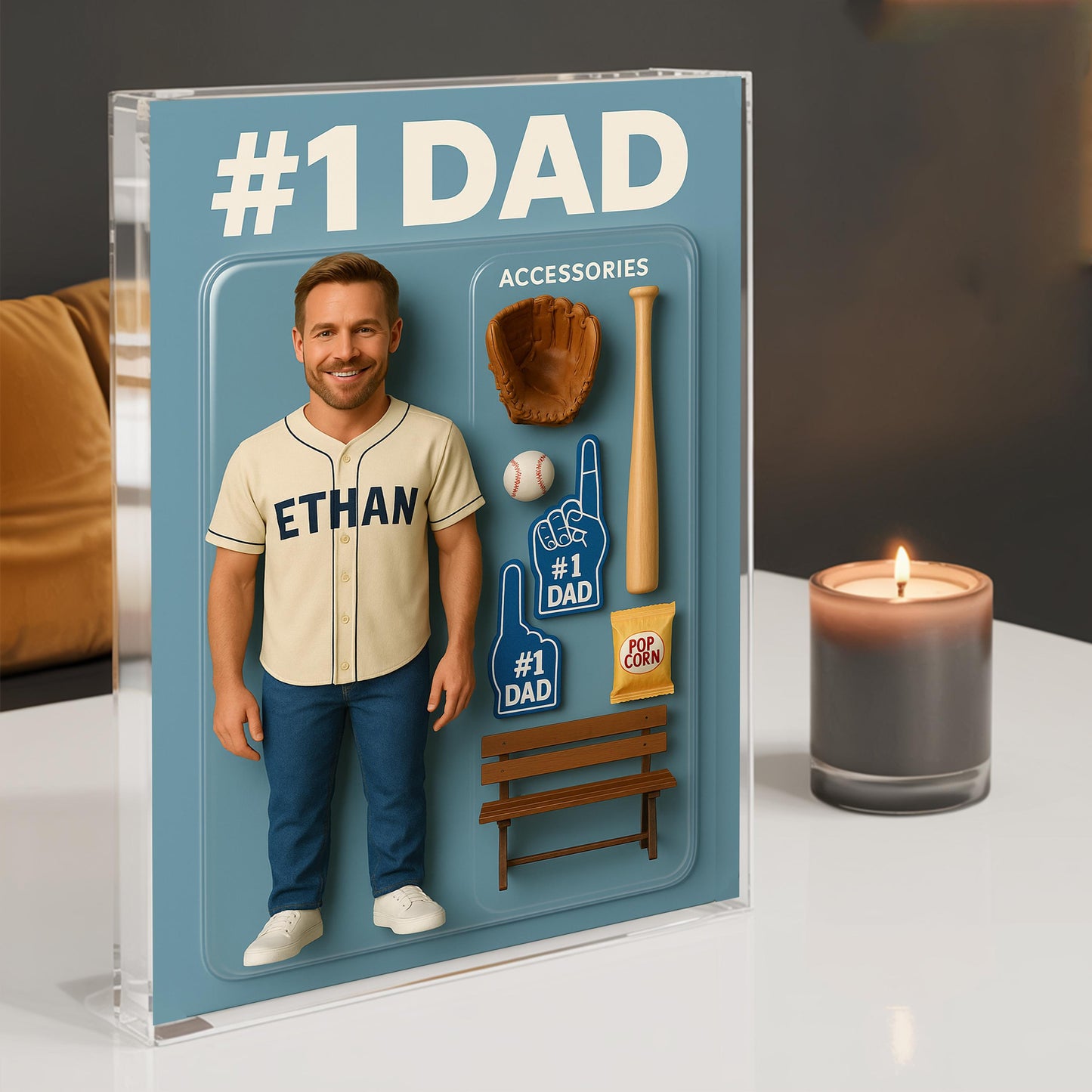 Custom Photo Baseball Dad Action Figure Pack Packaging Personalized Rectangle Acrylic Block Plaque,Father Day Gift for Dad,Gift for Husband