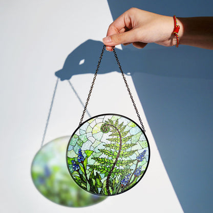 Fern Spiral Forest Plant Art Round Suncatcher Nature Window Decor Gift for Nature Lover