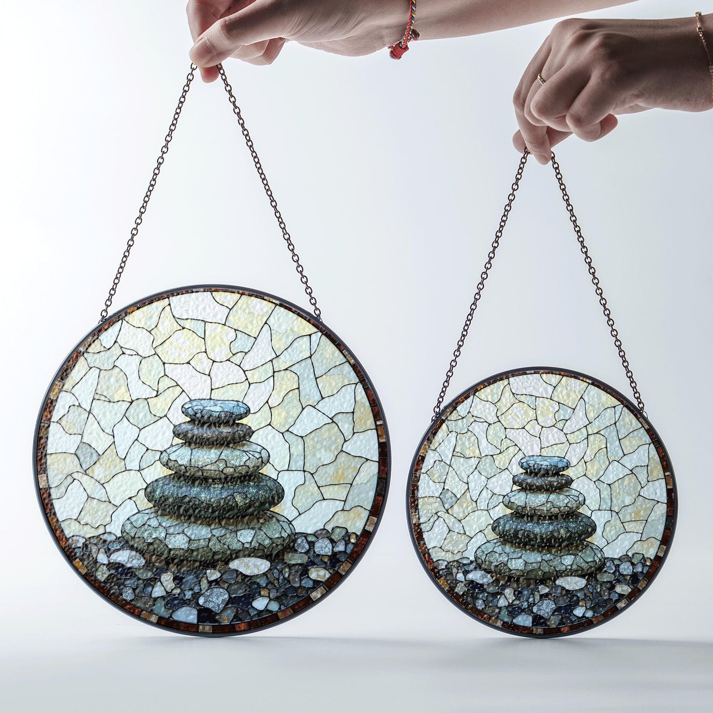 Zen rock stack art round suncatcher window hanging gift for him her