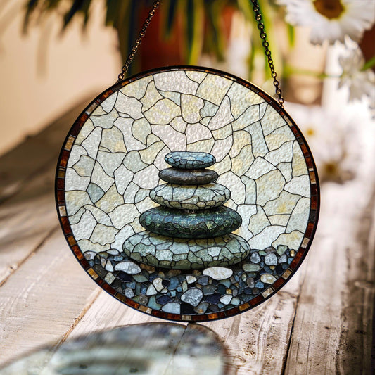 Zen rock stack art round suncatcher window hanging gift for him her