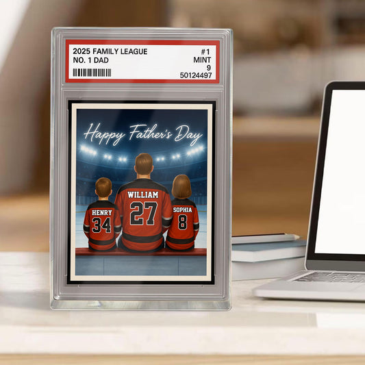 Hockey Daddy's Dream Team, Custom No.1 Dad Man & Kids Trading Card Style Plaque, Personalized Player Dad Acrylic Block, Father's Day Gift