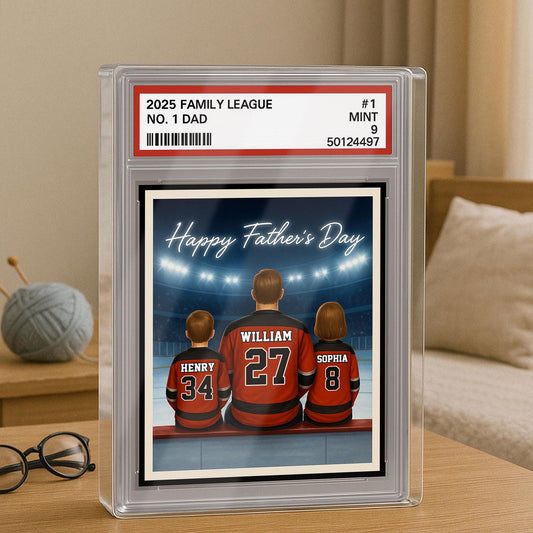 Hockey Daddy's Dream Team, Custom No.1 Dad Man & Kids Trading Card Style Plaque, Personalized Player Dad Acrylic Block, Father's Day Gift