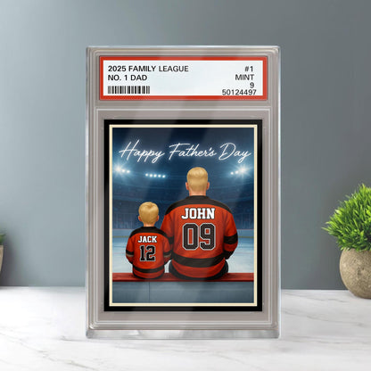 Hockey Daddy's Dream Team, Custom No.1 Dad Man & Kids Trading Card Style Plaque, Father's Day Gift, Personalized Player Dad Acrylic Block