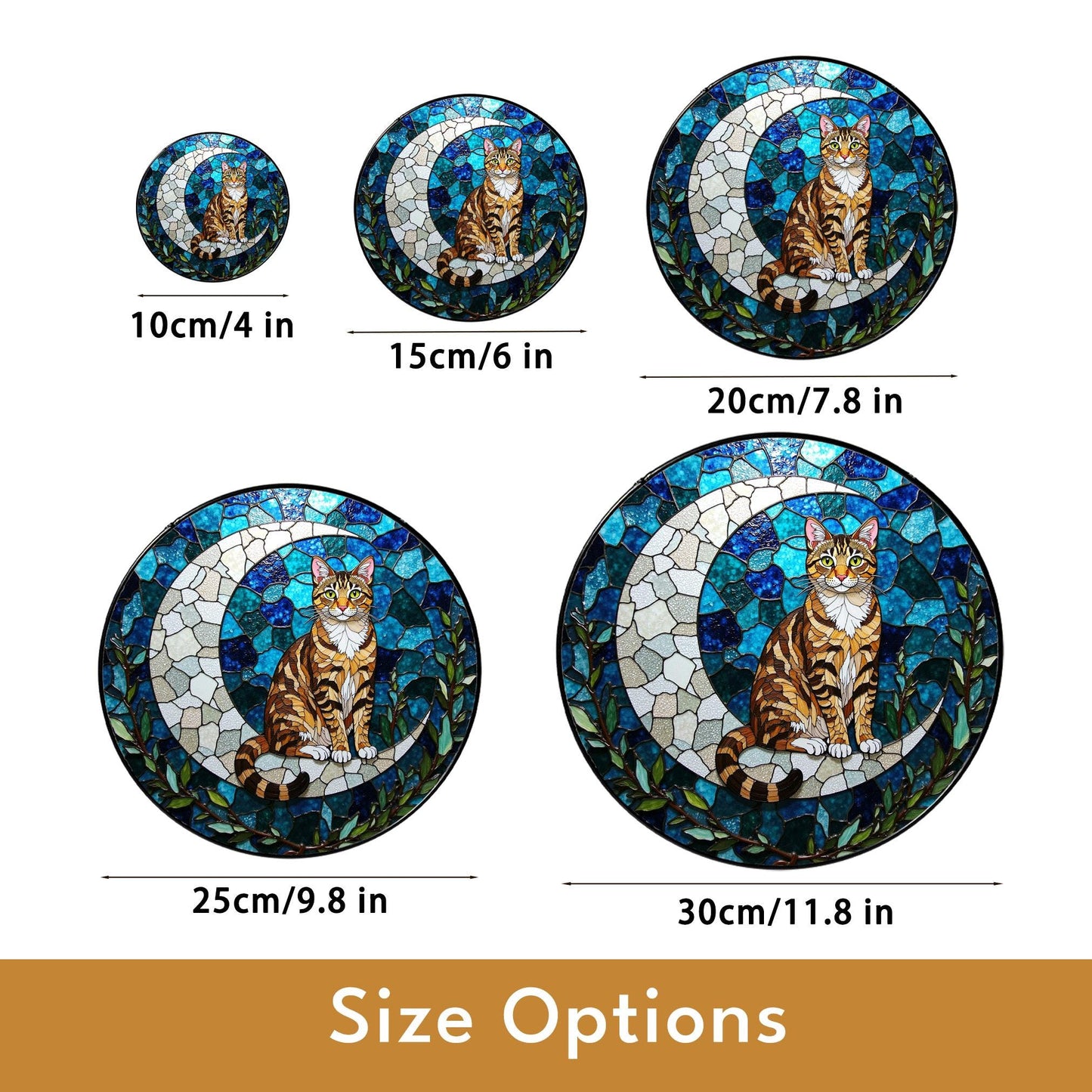 Tabby Cat on Crescent Moon Glass Suncatcher Handmade Window Decor Gift for Cat Lovers