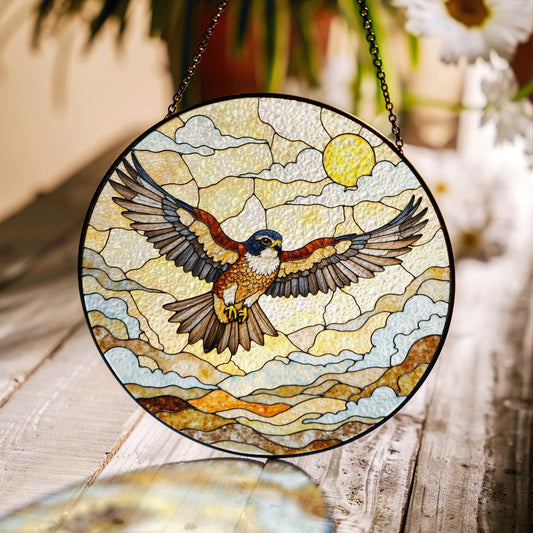 Flying hawk under sun stained glass bird suncatcher gift for dad