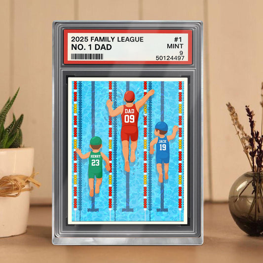 Custom No.1 Swimming Dad Plaque, Personalized Trading Card Kids Name For Swimmer Dad Acrylic Block, Father's Day Gift From Kids, Best Dad