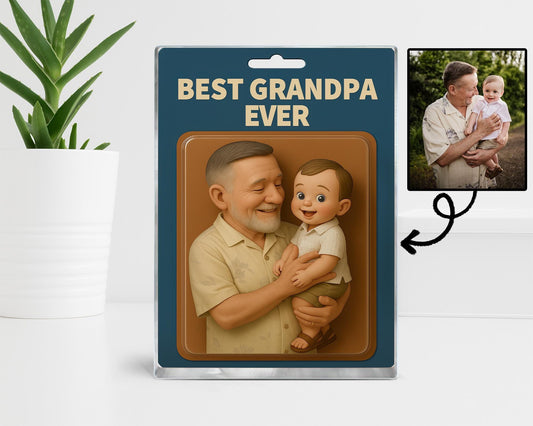 Custom Father's Day Gift for Grandpa, Personalized Photo Dad And Kids Action Figure Acrylic Block, Best Grandpa Ever Block, Gift for Husband