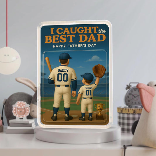 Custom Fathers Day Gift For Dad, I Caught The Best Dad Baseball Gift, Personalized Figure Acrylic Block, Baseball Dad Gift, Gift For Husband