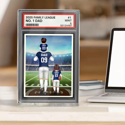 Custom Kid's Name With Football Dad Acrylic Plaque, Father's Day Gift From Kids, No. 1 Dad Trading Card Style Personalized Acrylic Block