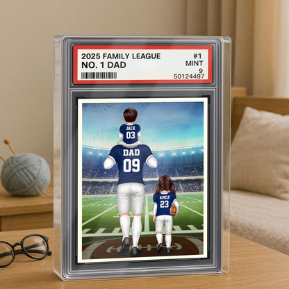 Custom Kid's Name With Football Dad Acrylic Plaque, Father's Day Gift From Kids, No. 1 Dad Trading Card Style Personalized Acrylic Block
