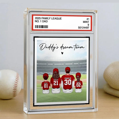 Personalized Acrylic Block Plaque Baseball No.1 Dad Man & Kids Sitting Trading Card Style | Baseball Player | Baseball Lover for Dad Grandpa