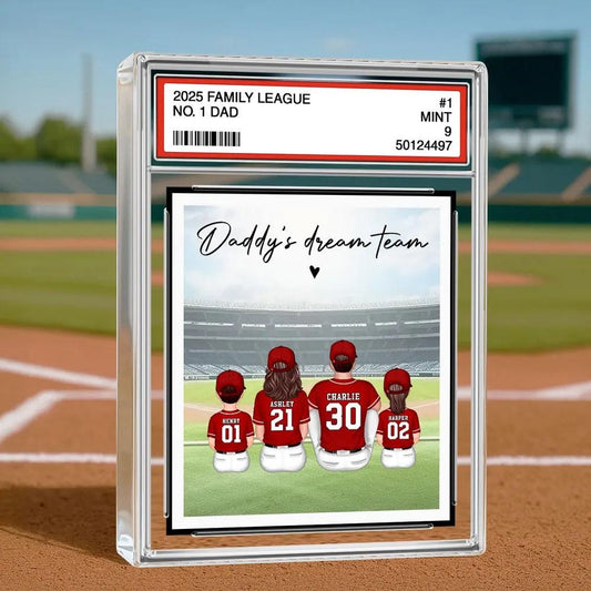 Personalized Acrylic Block Plaque Baseball No.1 Dad Man & Kids Sitting Trading Card Style | Baseball Player | Baseball Lover for Dad Grandpa