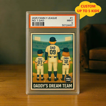 No. 1 Dad & Kids Baseball Trading Card Style, Personalized Acrylic Block Plaque, Father's Day Gift, Custom Figure Family Acrylic Block