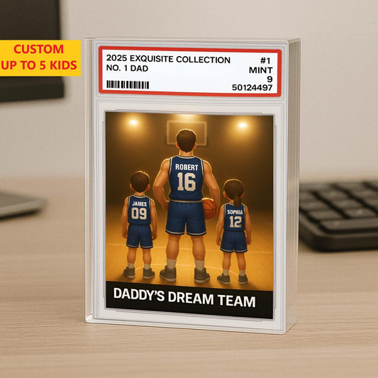 No. 1 Dad & Kids Basketball Trading Card Style, Custom Acrylic Block Plaque, Father's Day Gift, Custom Figure Family Acrylic Block