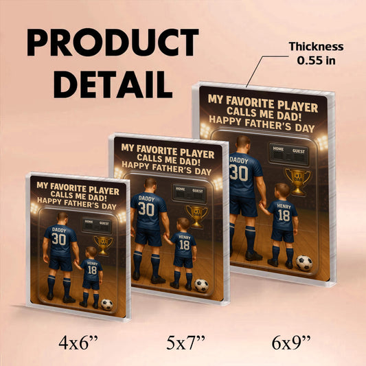 Custom Photo Soccer Dad Action Figure Pack Packaging Personalized Rectangle Acrylic Block Plaque, Father Day Gift for Dad, Gift for Husband