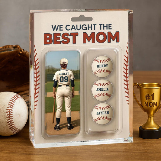 We Caught The Best Mom Baseball Lover Toy Box Figure Style Personalized Acrylic Block Plaque, Gift For Baseball Mom, Baseball Lover