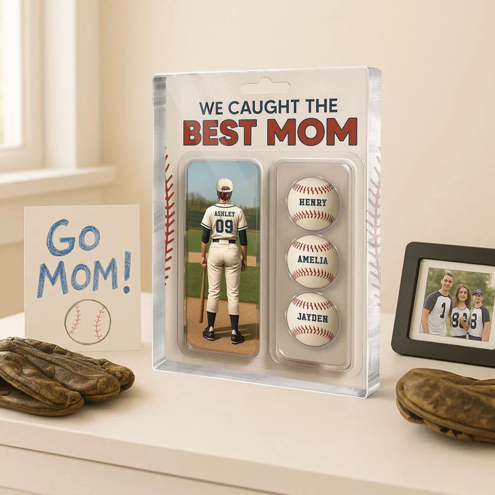 We Caught The Best Mom Baseball Lover Toy Box Figure Style Personalized Acrylic Block Plaque, Gift For Baseball Mom, Baseball Lover