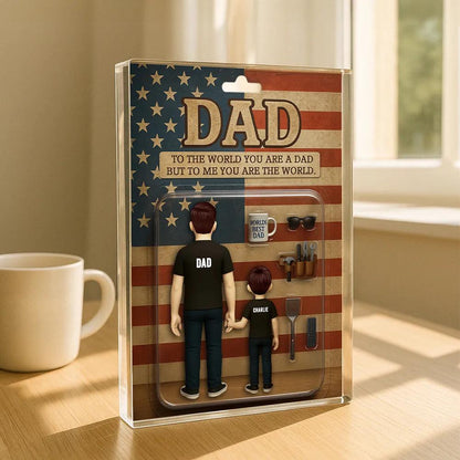 Dad And Kids Back View Custom Figure Personalized Acrylic Block Plaque, Father's Day Gift for Dad, Gift for Husband, Happy Father's Day