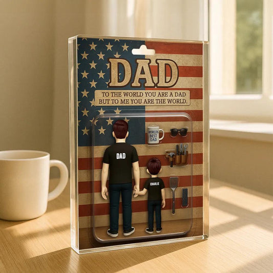 Dad And Kids Back View Custom Figure Personalized Acrylic Block Plaque, Father's Day Gift for Dad, Gift for Husband, Happy Father's Day
