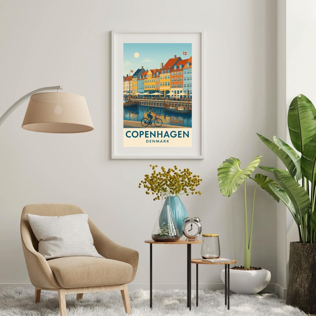 Copenhagen Poster, Copenhagen Wall Art, Denmark Wall Art, Copenhagen Travel Print, Wedding Gift, Birthday Present, Travel Decor Interrailing