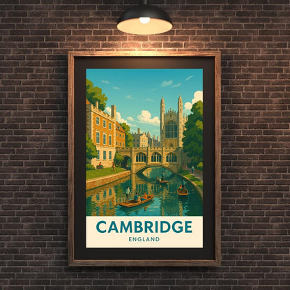 Cambridge Poster, Cambridge Wall Art, Britain Wall Art, Cambridge Travel Print, Cambridge Art, Wedding Gift, Birthday Present, Travel Decor