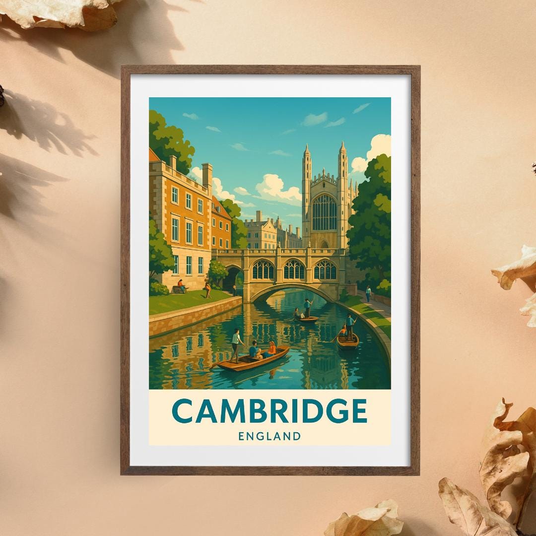 Cambridge Poster, Cambridge Wall Art, Britain Wall Art, Cambridge Travel Print, Cambridge Art, Wedding Gift, Birthday Present, Travel Decor