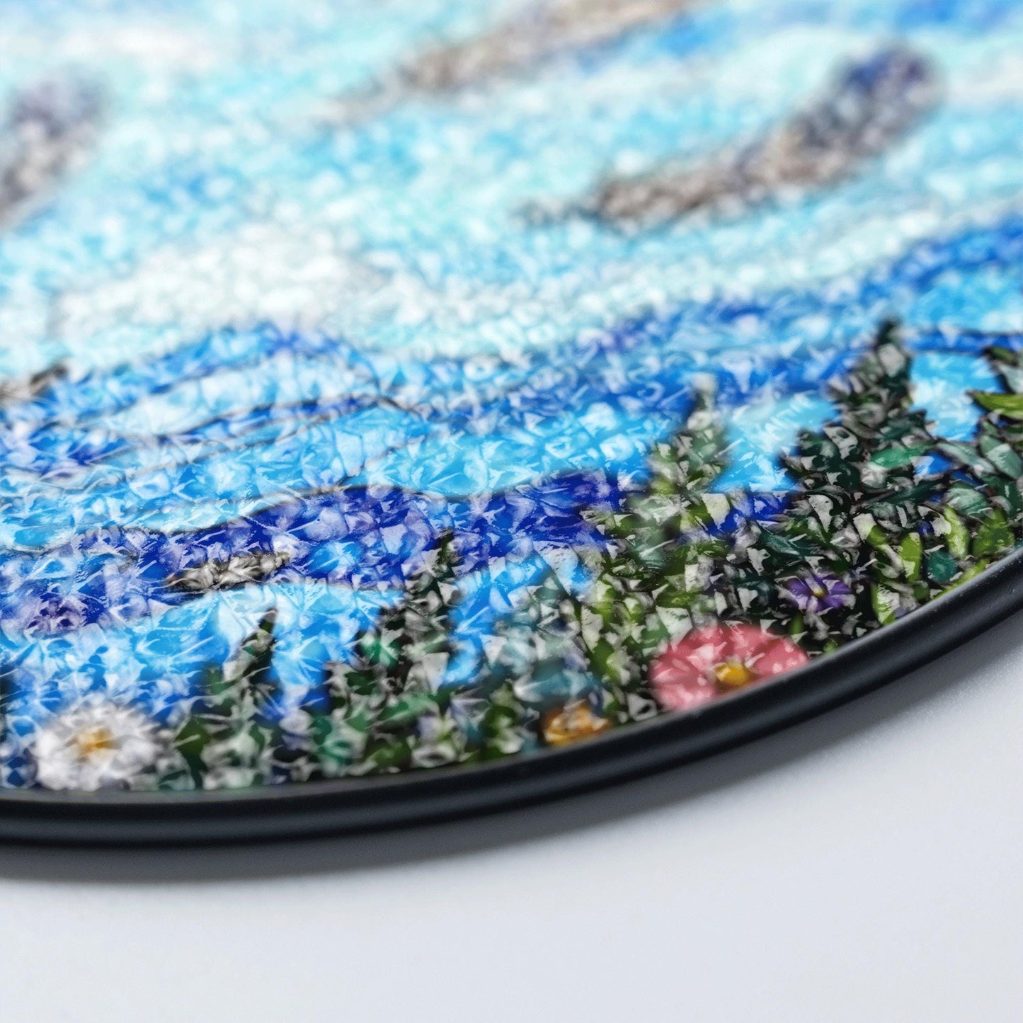 drifting feathers in mountain sky blue stained glass suncatcher gift for nature lovers