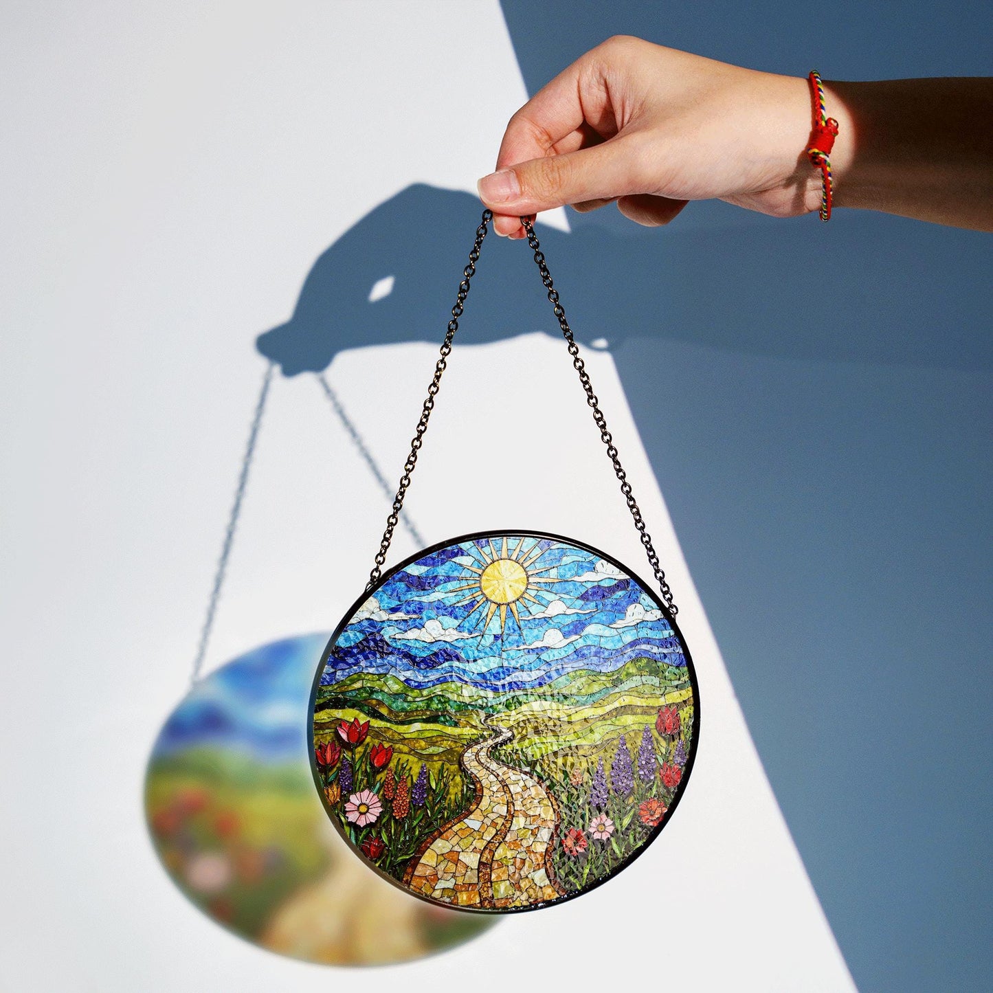 Mosaic sun trail with wildflowers vibrant stained glass suncatcher gift for nature lover friend