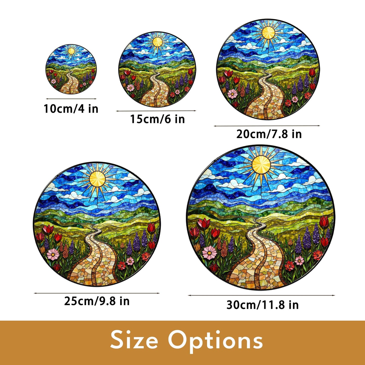 Mosaic sun trail with wildflowers vibrant stained glass suncatcher gift for nature lover friend