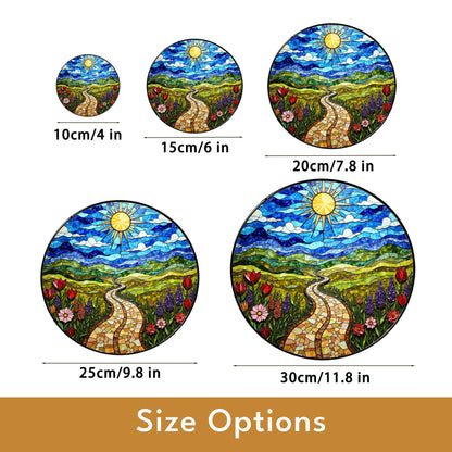Mosaic sun trail with wildflowers vibrant stained glass suncatcher gift for nature lover friend
