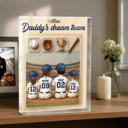 3D Effect Custom Figure Baseball Family Daddy's Dream Team Personalized Rectangle Acrylic Block Plaque, Gift for Fathers day, Baseball Lover