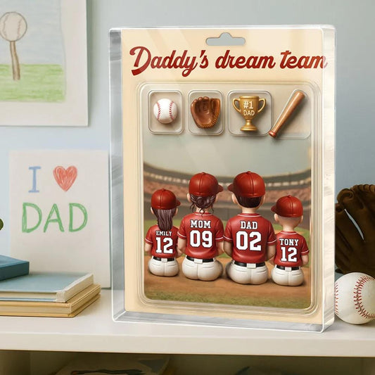 3D Effect Custom Figure Baseball Family Daddy's Dream Team Personalized Rectangle Acrylic Block Plaque, Gift for Fathers day, Baseball Lover