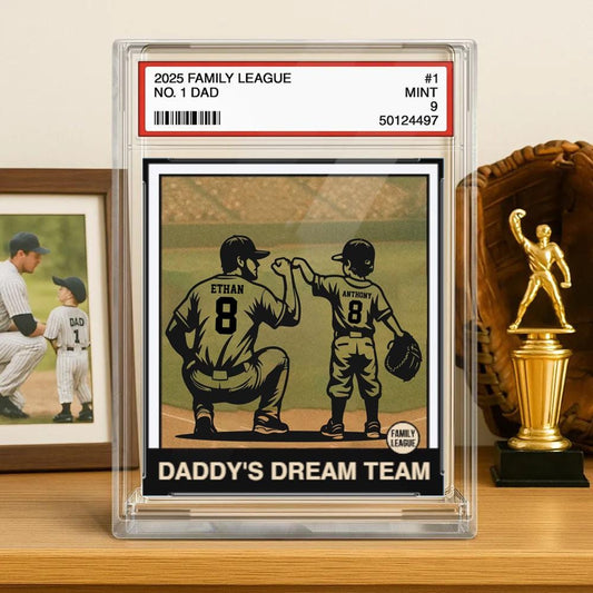 Baseball No. 1 Dad, Grandpa, Man & Kids Trading Card Style Personalized Acrylic Block Plaque, Father's Day Gift for Baseball Dad and Son