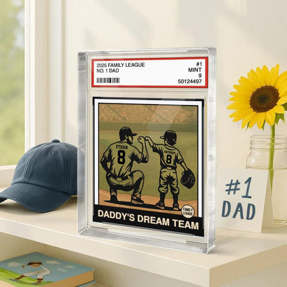 Baseball No. 1 Dad, Grandpa, Man & Kids Trading Card Style Personalized Acrylic Block Plaque, Father's Day Gift for Baseball Dad and Son
