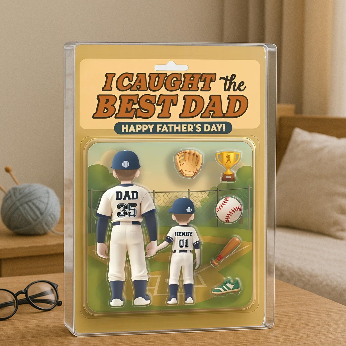 Caught the Best Dad Baseball Custom Figure Personalized Acrylic Block Plaque, Personalized Father's Day Gift for Dad, Gifts for Husband
