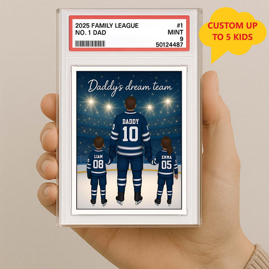No. 1 Dad & Kids Hockey Trading Card Style, Personalized Acrylic Block Plaque, Father's Day Gift, Custom Figure Family Acrylic Block