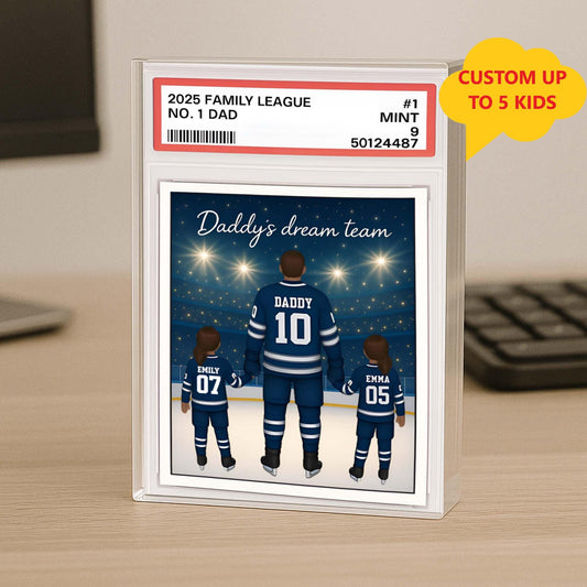 No. 1 Dad & Kids Hockey Trading Card Style, Personalized Acrylic Block Plaque, Father's Day Gift, Custom Figure Family Acrylic Block