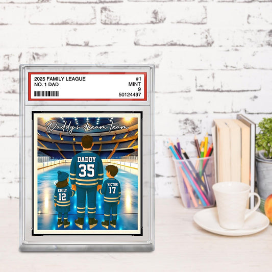 Best Dad Ever Man And Kids Hockey Trading Card Style Acrylic Block, Personalized Acrylic Block Plaque, Father's Day Gift For Husband