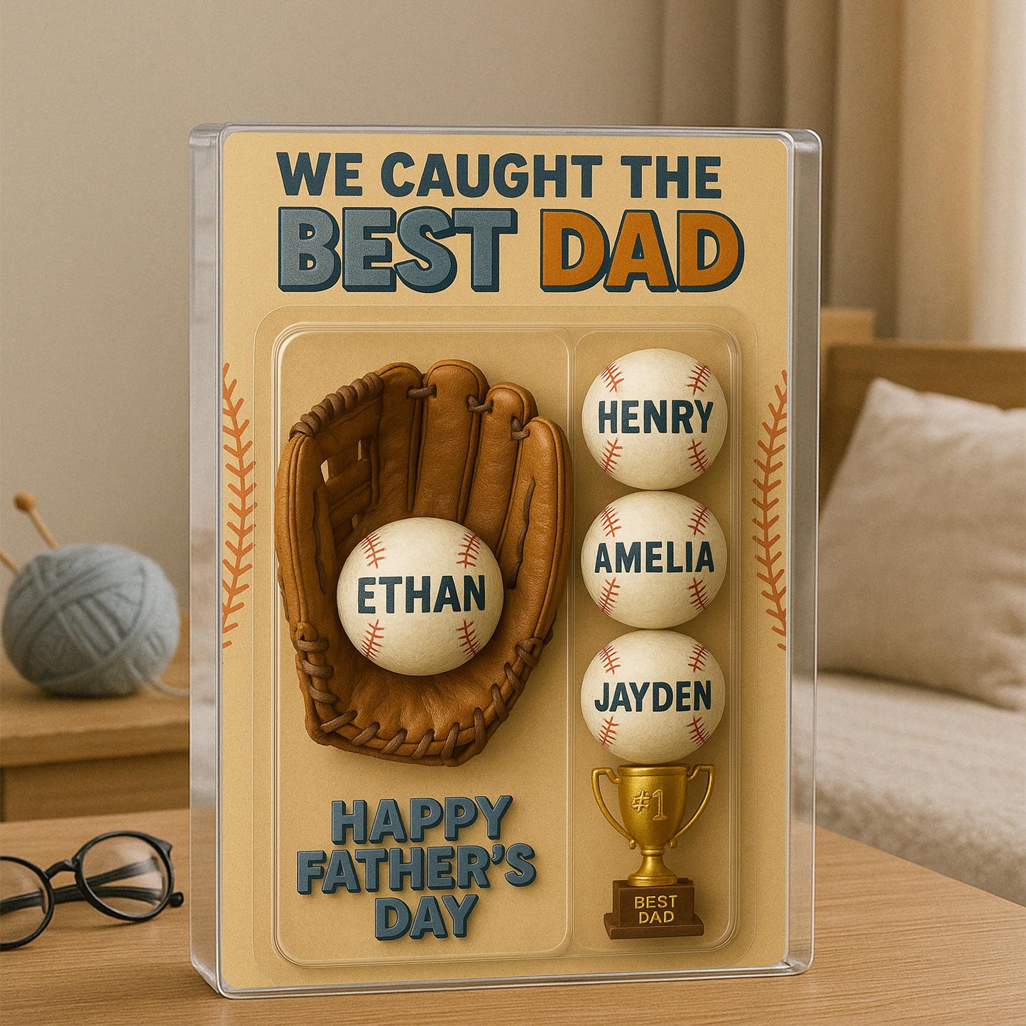 We Caught The Best Dad Baseball Lover Toy Box GPT Figure Style Personalized Acrylic Block Plaque, Gift For Baseball Dad, Dad Baseball Lovers