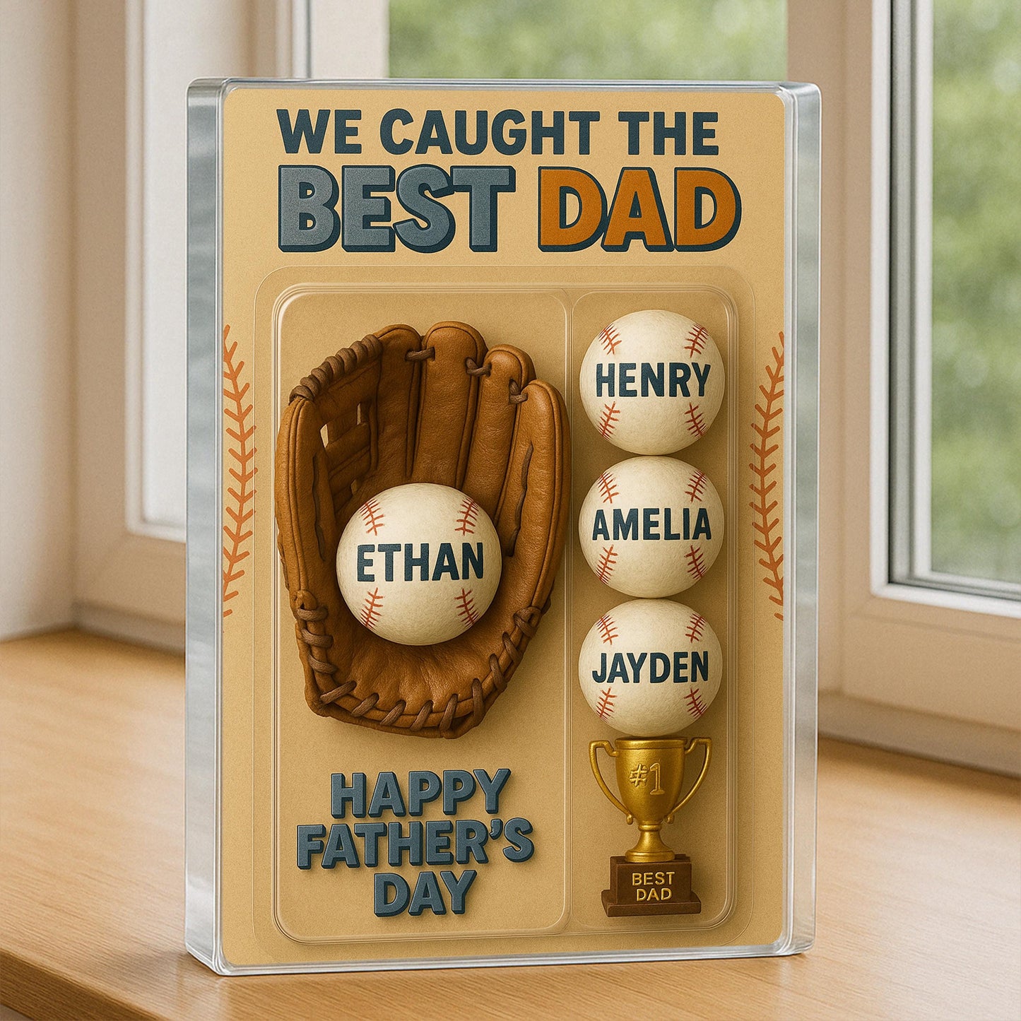 We Caught The Best Dad Baseball Lover Toy Box GPT Figure Style Personalized Acrylic Block Plaque, Gift For Baseball Dad, Dad Baseball Lovers