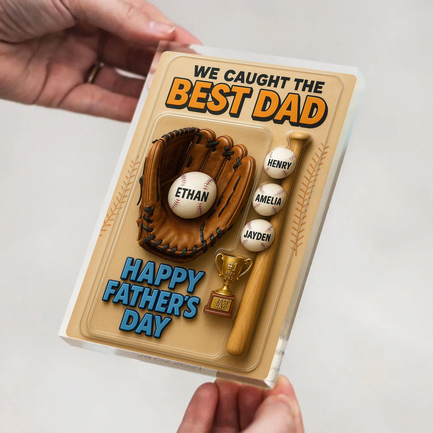 We Caught the Best Dad Baseball Custom Figure Personalized Acrylic Block Plaque, Personalized Father's Day Gift for Dad, Gifts for Husband