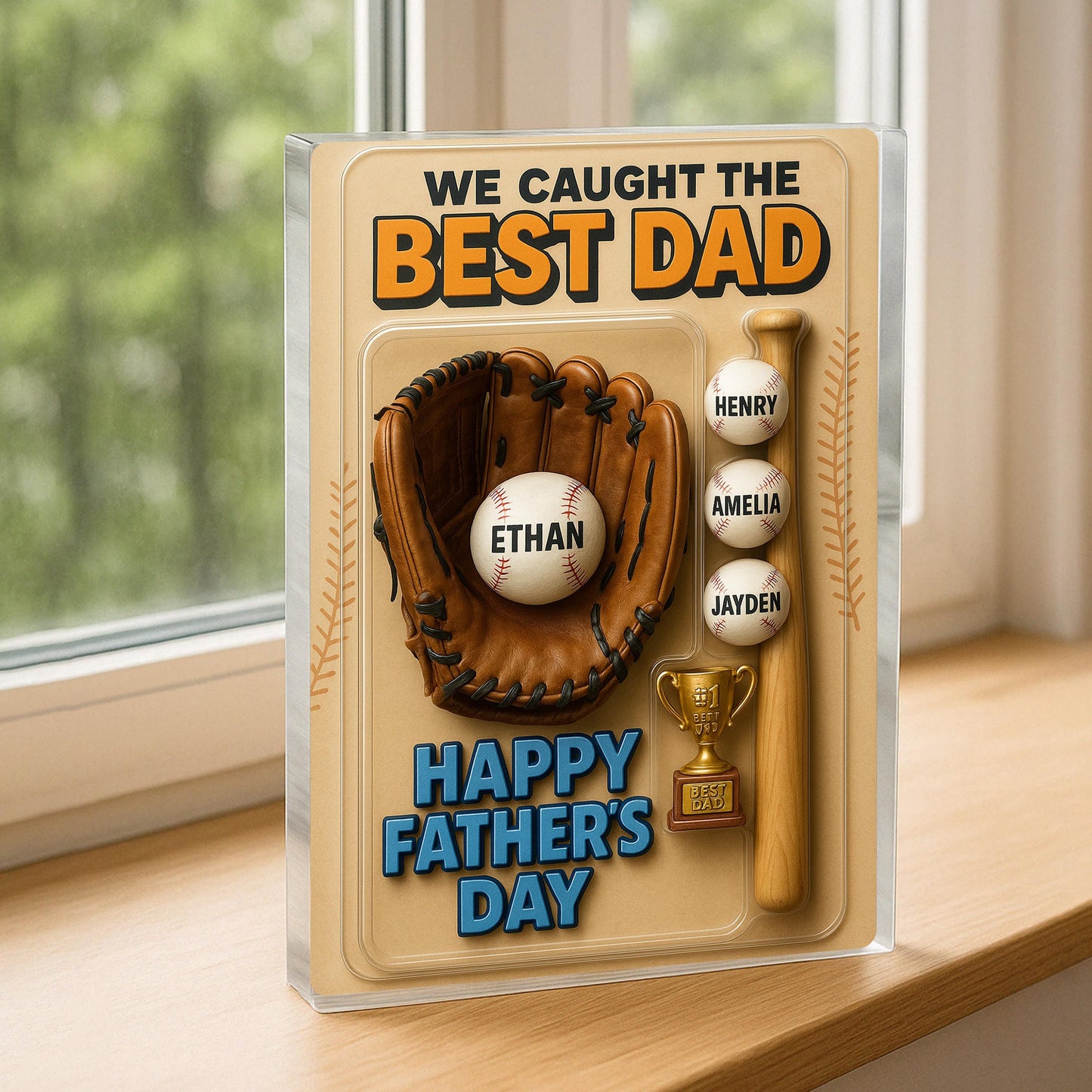 We Caught the Best Dad Baseball Custom Figure Personalized Acrylic Block Plaque, Personalized Father's Day Gift for Dad, Gifts for Husband