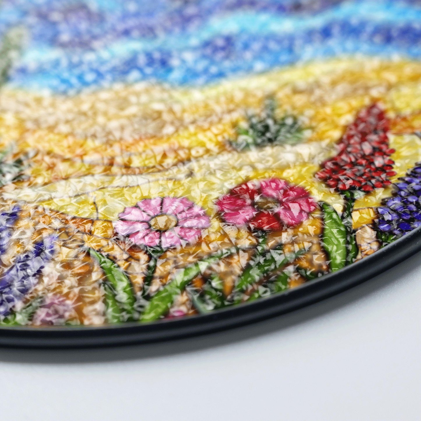 desert cactus under moon sky glass suncatcher with wildflower field boho window decor gift for nature lover