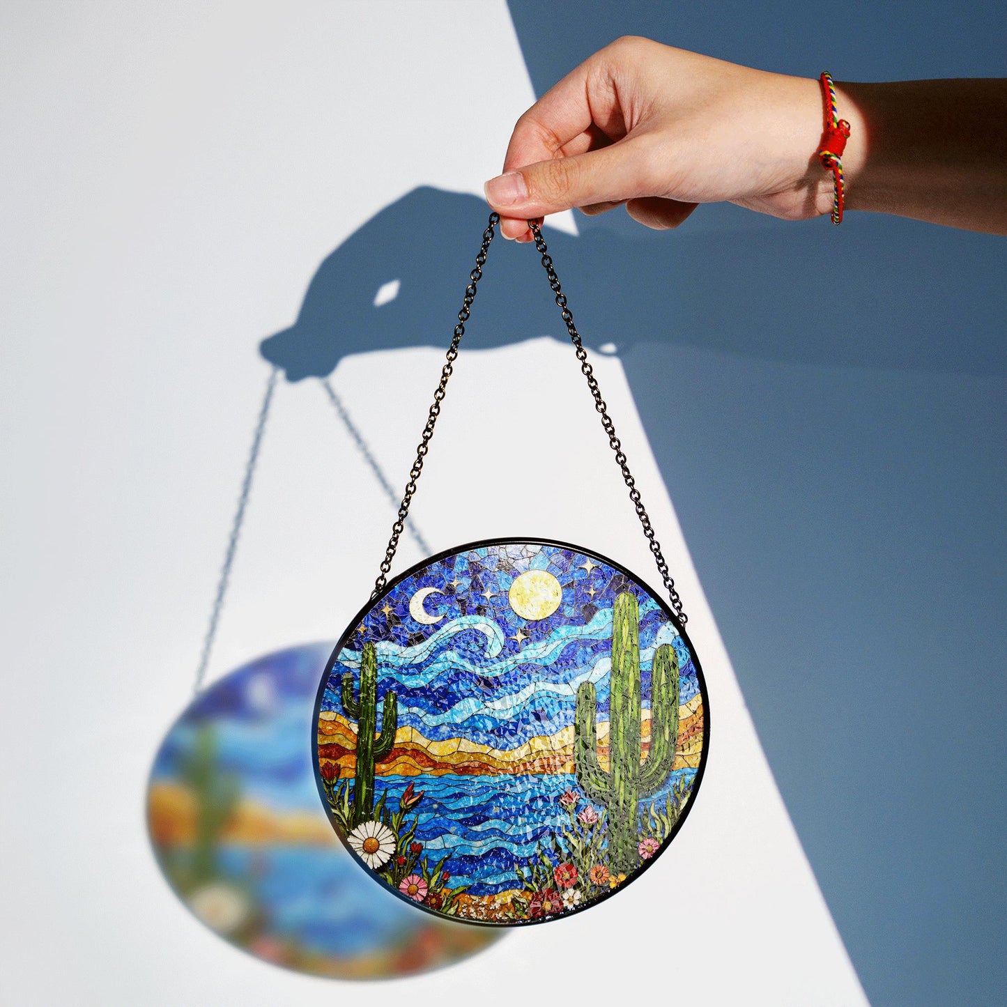 Desert Night Sky Cactus Landscape Colorful Suncatcher Window Hanging Gift for Nature Lover
