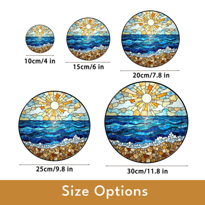 Ocean Shore Sunlight Round Suncatcher Stained Glass Window Decor Gift for Beach Lover Home Blessing
