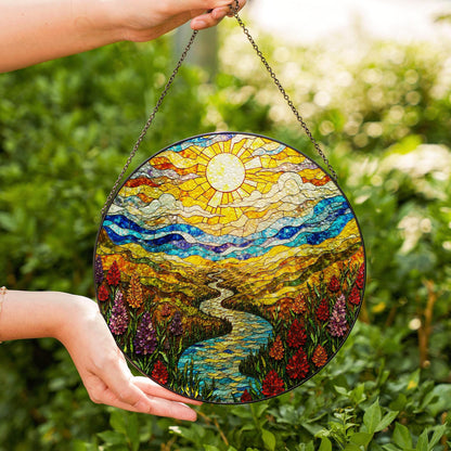Colorful Mountain River Landscape Suncatcher Glass Art for Nature Lover Gift