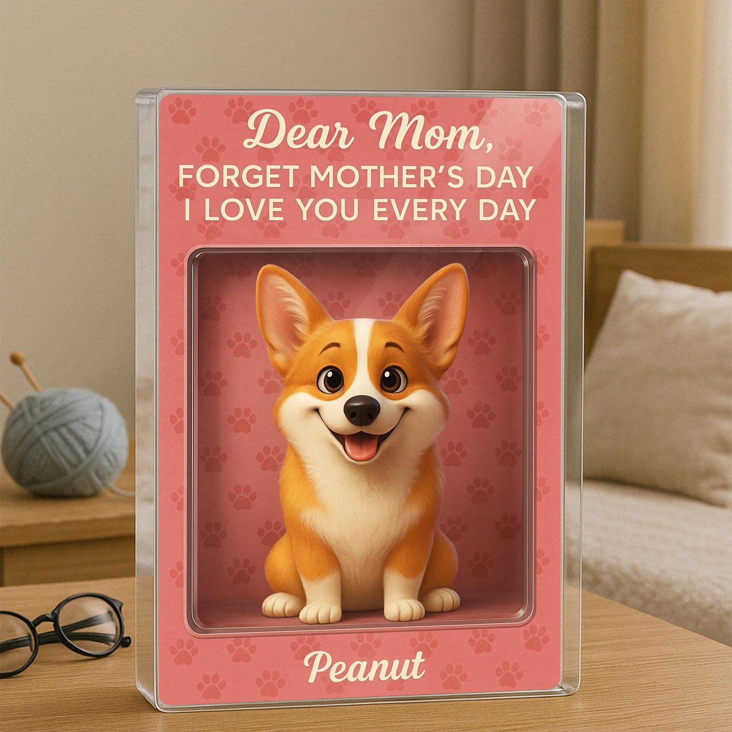 Personalized Dog Mom Figurine Acrylic Plaque Block, Custom Pet Name Gift for Mom, Corgi Mother's Day Gift, Cute Puppy Keepsake for Dog Lover