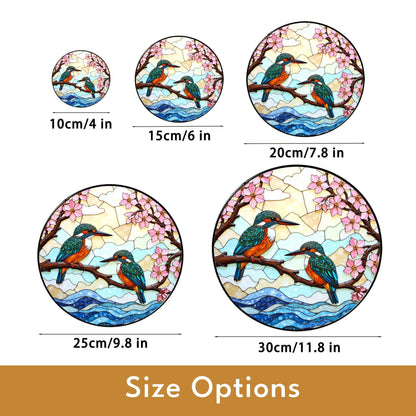 Kingfishers on Branch Stained Glass Suncatcher Bird Window Hanging Gift for Bird Lovers