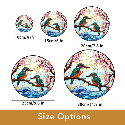 Kingfishers on Branch Stained Glass Suncatcher Bird Window Hanging Gift for Bird Lovers